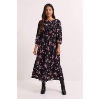 Dorothy Perkins Women's Pink Floral Petite Shirred Bodice Button Detail Midi Dress | Size: 6