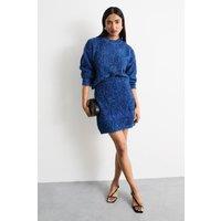 Warehouse Women's Metallic Knitted Mini Skirt in Cobalt | Size: Medium