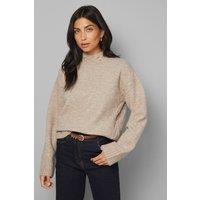 Wallis Women's Placement Cable Funnel Jumper in Oatmeal | Size: Large