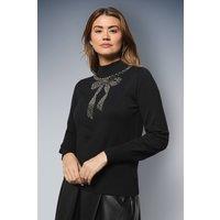 Wallis Women's Embellished Bow Blouson Jumper in Black | Size: Small