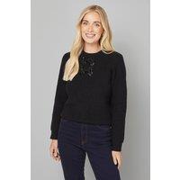 Wallis Women's Petite Embellished Bow Detail Jumper in Black | Size: Large