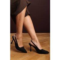 Where's That From Women's 'Tiana' Suede Pointed Toe Sling Back Mid Heel with Buckle Strap in Black | Size: 3