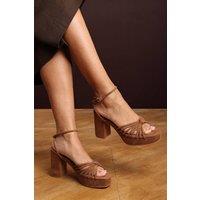 Where's That From Women's 'Delphine' Wide Fit Suede Platform Heels with Twisted Knot Straps in Brown | Size: 9-Wide Fit
