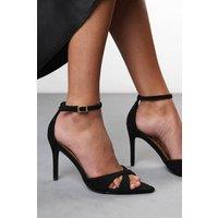 Where's That From Women's 'Odette' Wide Fit Suede Pointed Open Toe Cross Over Strappy Heels in Black | Size: 8-Wide Fit
