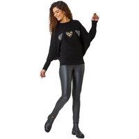 Roman Women's Sparkly Animal Print Heart Jumper in Black | Size: XL