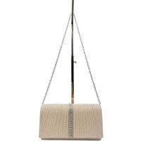 Vellin Women's Glitter Pleated Clutch Bag with Crystal Trim & Chain Strap in Gold