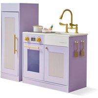 Teamson Kids Modern Sleek Play Kitchen with Fridge, Stove & Hooks in Purple