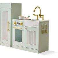 Teamson Kids Modern Sleek Play Kitchen with Fridge, Stove & Hooks in Green