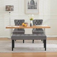 HomeTouch Home Touch Dining Room Bench Chair Velvet Upholstered in Grey | Size: 1 Pack