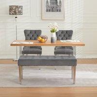 HomeTouch Home Touch Dining Room Bench Chair Velvet Upholstered in Dark Grey | Size: 1 Pack