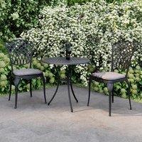 Charles Bentley Cast Aluminium Bistro Table & 2 Chairs Set Black Outdoor Table in Grey