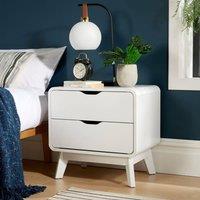 Home Source 2 Drawer Bedside Scandi Legs Home Bedroom Nightstand Lamp Side Table in White