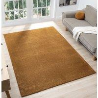 Desire Rugs Comfy Washable Low Pile Living Room Area Rug - Anti-Slip Felt Backing in Gold | Size: 200 cm x 280 cm