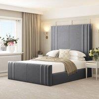 Bed Choices Plush Velvet Aspire Bed Frame with Headboard in Grey | Size: Super King