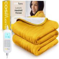 Cosi Home Fleece & Sherpa Electric Heated Throw in Mustard | Size: Single