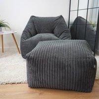 rucomfy Beanbags rucomfy Indoor Large Ottoman Pouffe - Jumbo Cord Bean Bag Footstool in Grey