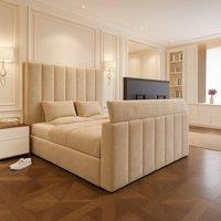 PARADISE BEDS LTD Raya Velvet Upholstered TV Ottoman - Bed Frame in Beige | Size: Double
