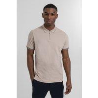 Steel & Jelly Men's Rib Detail Short Sleeve Polo Shirt in Stone | Size: Small