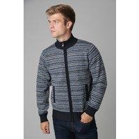 Kensington Eastside Men's Jacquard Fleece-Lined Zip-Through Cardigan in Navy | Size: XL