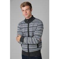 Kensington Eastside Men's Jacquard Fleece-Lined Zip-Through Cardigan in Grey | Size: XL