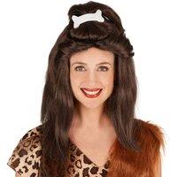tectake Women's Stone Age Wig With Bones in Brown