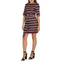 Cutie London Women's Striped Faux Wrap Mini Dress with Belt in Burgundy | Size: 10