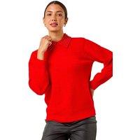 Roman Women's Faux Pearl Collar Jumper in Red | Size: 16