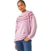 Roman Women's Petite Fairisle Knit Jumper in Pink | Size: 16
