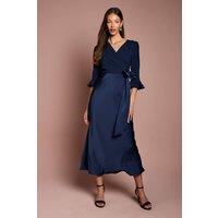 Coast Women's Ruffle Sleeve Satin Back Crepe Wrap Dress in Navy | Size: 8