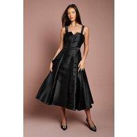 Coast Women's Lisa Tan Twill Volume Belted Midi Dress in Black | Size: 16