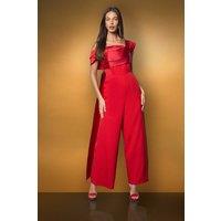 Coast Women's Draped Bardot Contrast Twill Draped Jumpsuit in Red | Size: 18