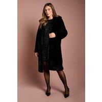 Coast Women's Black Faux Fur Longline Collared Coat | Size: 12