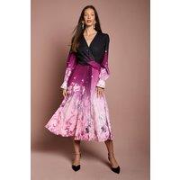 Coast Women's Pleat Waist Boarder Print Organza Midi Dress in Berry | Size: 12