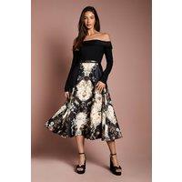 Coast Women's Bardot Long Sleeve Printed Midi Dress in Black | Size: 12