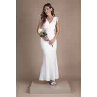 Coast Women's Feather Shoulder Detail V Neck Satin Wedding Dress in Ivory | Size: 12
