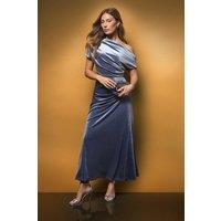 Coast Women's One Shoulder Ruched Detail Velvet Midi Dress in Slate | Size: 10