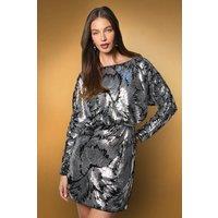 Coast Women's Floral Sequin Batwing Long Sleeve Mini Dress in Black | Size: 12