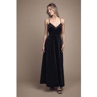 Coast Women's Velvet V Neck Strappy Low Back & Bow Detail Maxi Bridesmaid Dress in Black | Size: 14