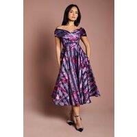 Coast Women's Petite Stripe Organza Pleated Top Midi Dress in Purple | Size: 8
