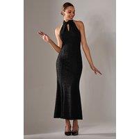 Jolie Moi Women's Halter Neck Fishtail Maxi Dress in Black | Size: 16