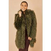 Yumi Women's Green Luxe Long Hair Fur Coat | Size: 14