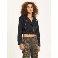 House of Holland Women's Cropped Denim Biker Jacket in Black | Size: Small