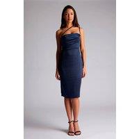 Vesper Women's Satin Midi Dress with Pleated Bust in Navy | Size: 12
