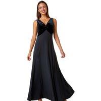 Roman Women's Velvet Twist Front Maxi Stretch Dress in Black | Size: 20