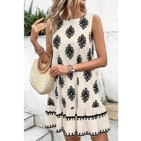 Everyday The Label Women's Beige Geometric Printed Sleeveless Hollowed Bowknot Back Mini Dress | Size: XL