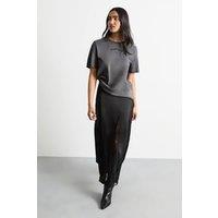 RUNWAY 1.8.1.8 Women's Delicate Lace Detail Satin Maxi Skirt in Black | Size: 10