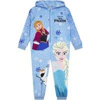 Disney Girl's Frozen Elsa & Anna Fleece Hooded Onesie in Blue | Size: 3-4 Years