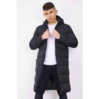 AARHON Men's Mens Longline Jacket Long Winter Coat Padded Hood Jacket in Black | Size: Medium