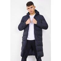 AARHON Men's Mens Longline Jacket Long Winter Coat Padded Hood Jacket in Dark Navy | Size: Small