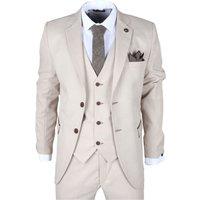 TruClothing Men's 3 Piece Tailored Fit Wedding Suit in Beige | Size: 52R